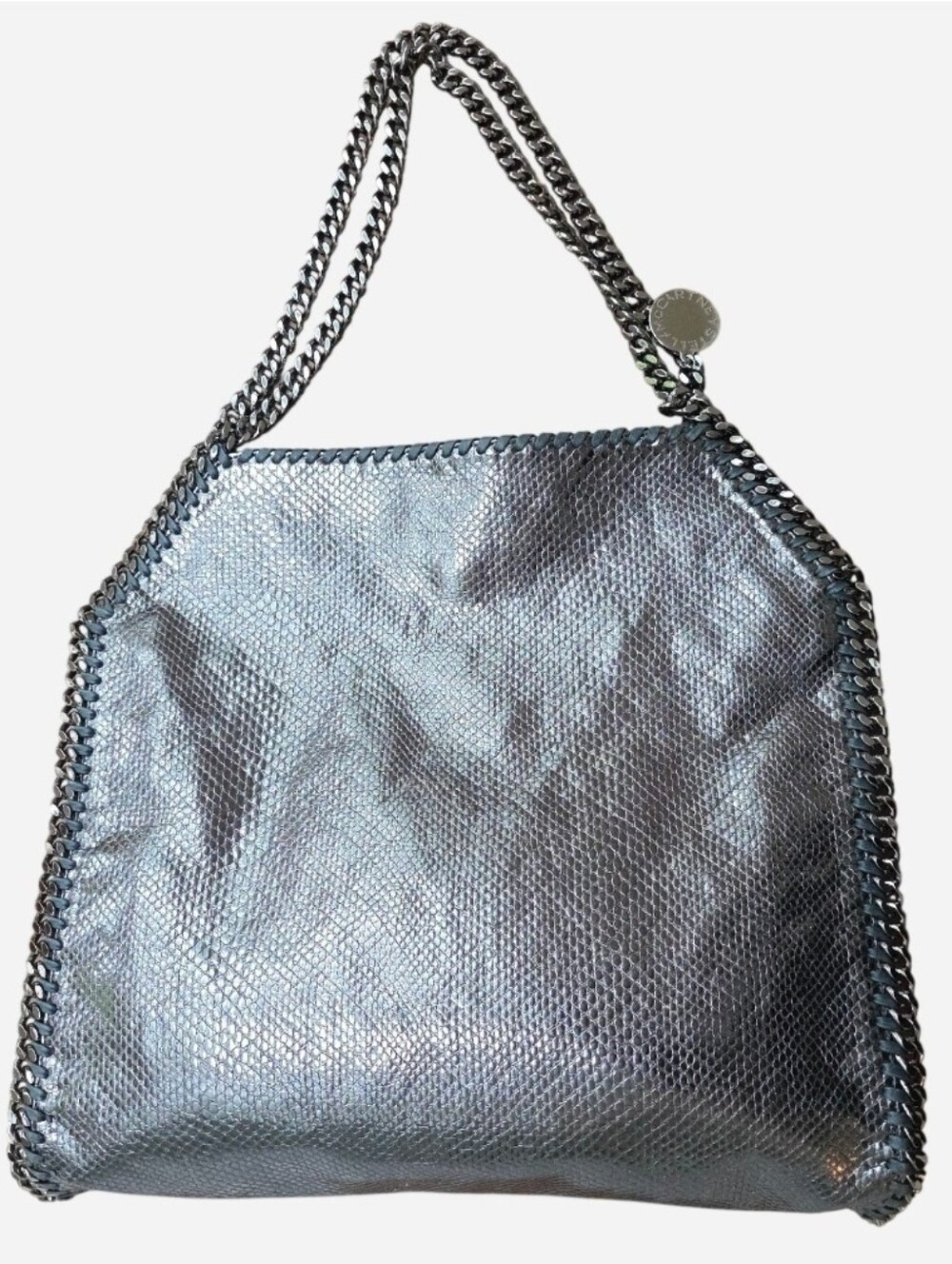 EUC Stella McCartney Silver Metallic Snakeskin Print Falabella Shoulder Tote Bag - Picture 4 of 16